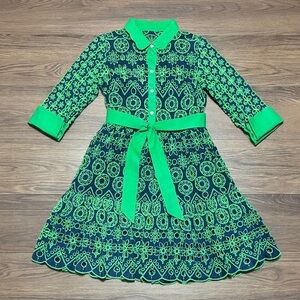 🔥🔥🔥Gretchen Scott Designs Vibrant Green and Navy Midi Dress Size: Small🔥🔥🔥